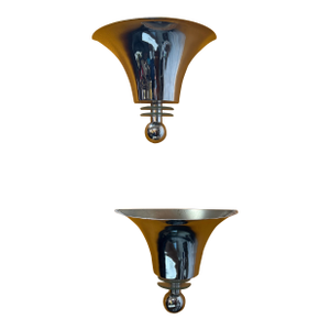 1980s Postmodern Polished Aluminum and Glass Electrified Wall Sconces - a Pair