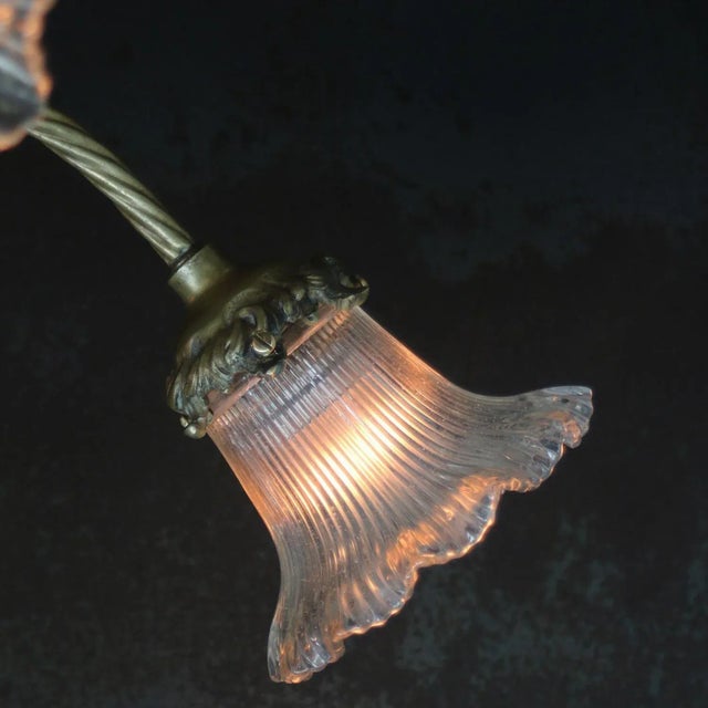 Baroque French Brass and Glass Flush Mount from Holophane For Sale - Image 3 of 8