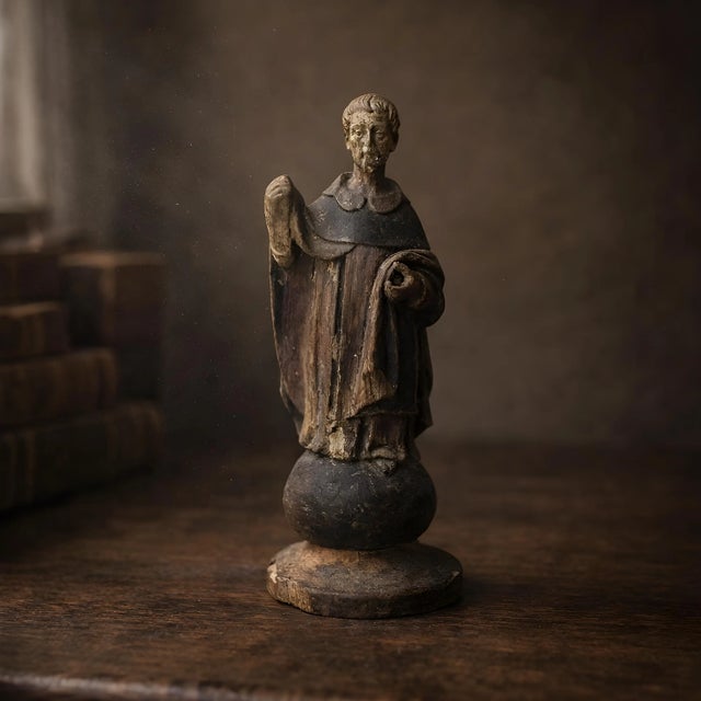 Late 20th Century Antique Hand-Painted Wooden Monk Santos Figure From 1800s For Sale - Image 5 of 6