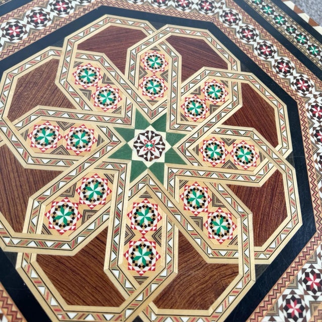 Islamic Vintage Moorish Inlaid Hexagonal Side Table For Sale - Image 3 of 9