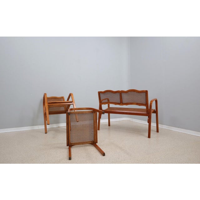 Mid-Century Vienna Straw Bench and Armchair, 1940s, Set of 3 For Sale - Image 10 of 14