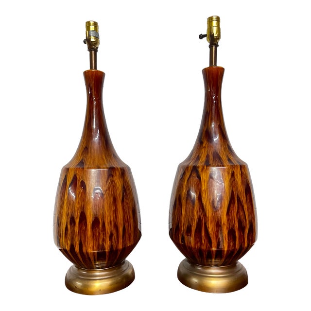 Pair of Mid Century Modern Drip Glaze Table Lamps For Sale