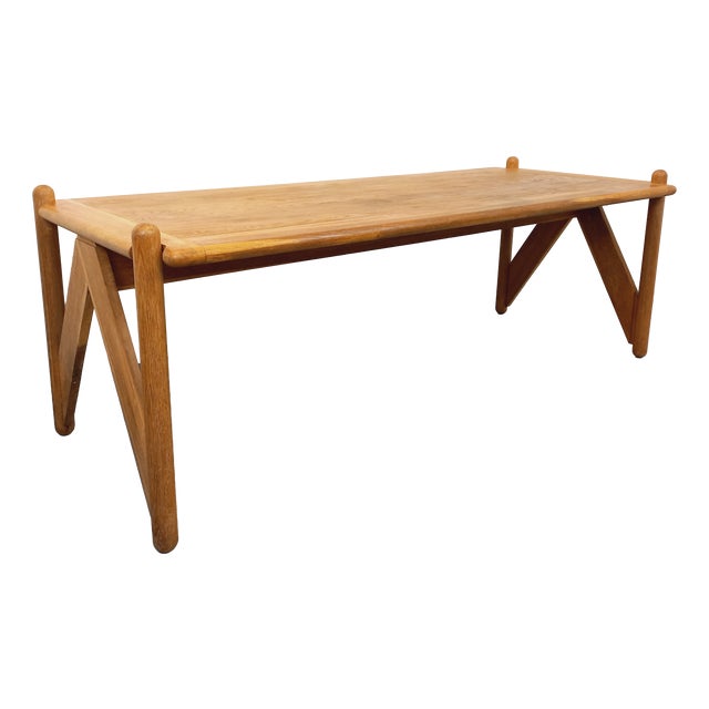 Large Vintage Brutalist Table in Oak, 1960s For Sale