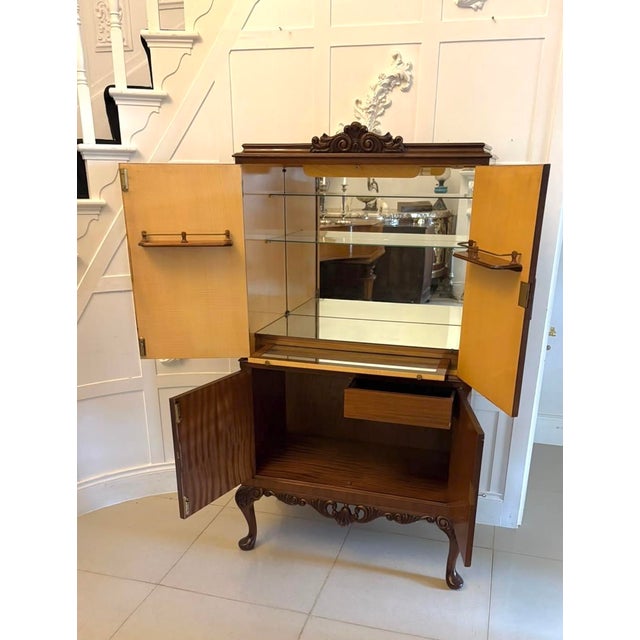 Vintage Burr Walnut Cocktail Drinks Cabinet, 1920 For Sale - Image 3 of 17