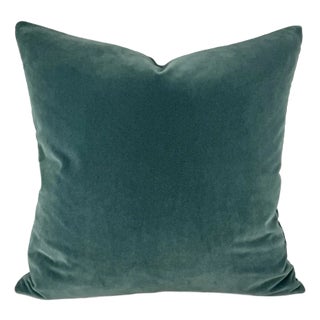 Dark Smoky Blue Plush Velvet Pillow Cover - Dusty Blue Gray Velvet Cushion Case - Euro Sham For Sale