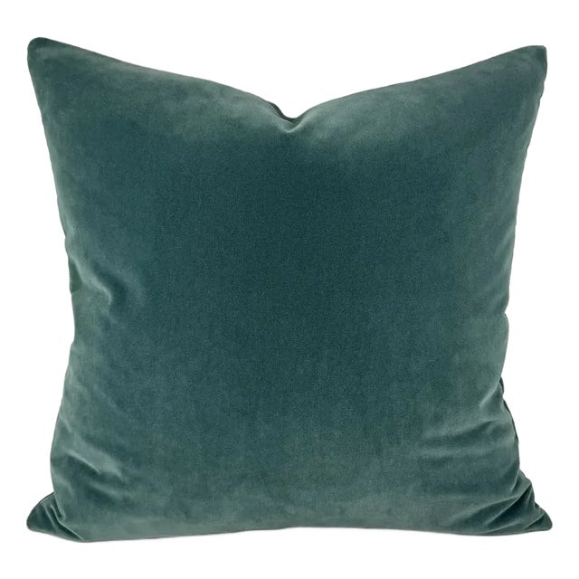 Dark Smoky Blue Plush Velvet Pillow Cover - Dusty Blue Gray Velvet Cushion Case - Euro Sham For Sale
