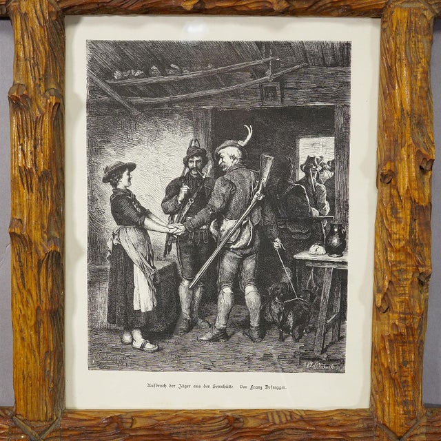 Antique Copper Engraving Print with Bavarian Scene ca. 1900 A lovely copperplate engraving print depicting a folksy...