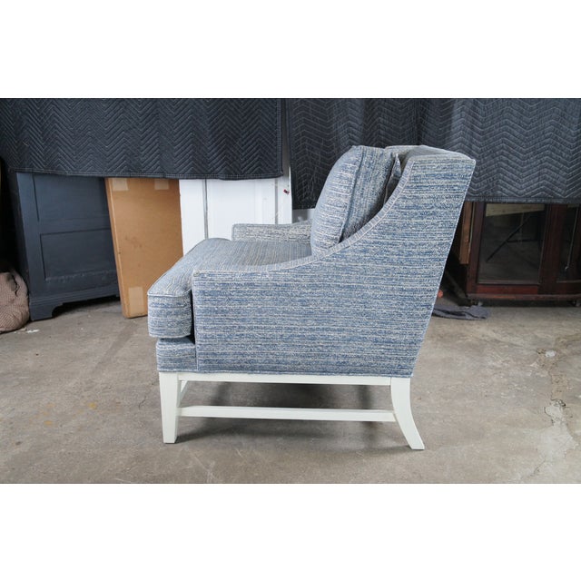 Late 20th Century Gabriella White Bev Upholstered Modern Blue Slope Arm Library Chair and a Half For Sale - Image 6 of 11