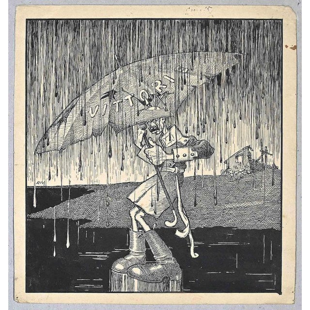 Carlo Rivalta, Vittorie, 1918, China Ink Drawing on Paper For Sale