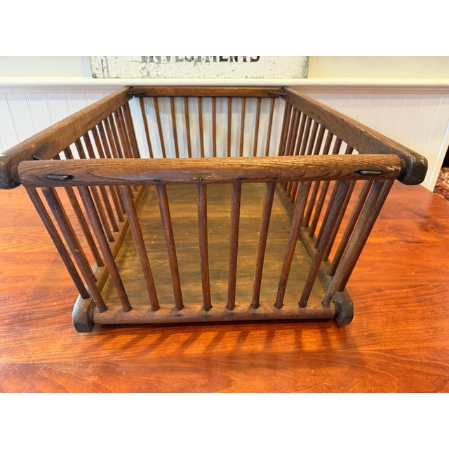Large Antique Oak Slat Market Basket | Primitive General Store Produce Display Crate | Mission Style Farmhouse Storage For Sale - Image 15 of 17