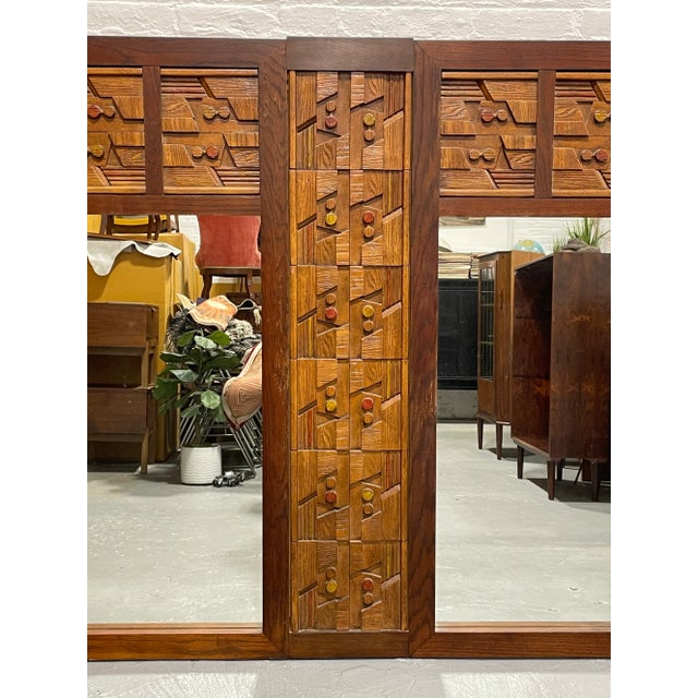 Huge Mid Century Modern Walnut Brutalist Mirror Paul Evans Styled, C. 1960's For Sale In New York - Image 6 of 12