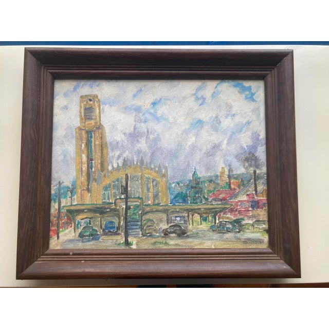 1940's French Impressionist Cityscape Oil Painting on Board by Genevieve Pezet For Sale In New York - Image 6 of 6