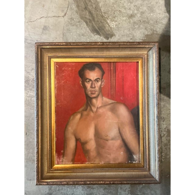Vintage Boho Original Oil Portrait of Man For Sale In West Palm - Image 6 of 10