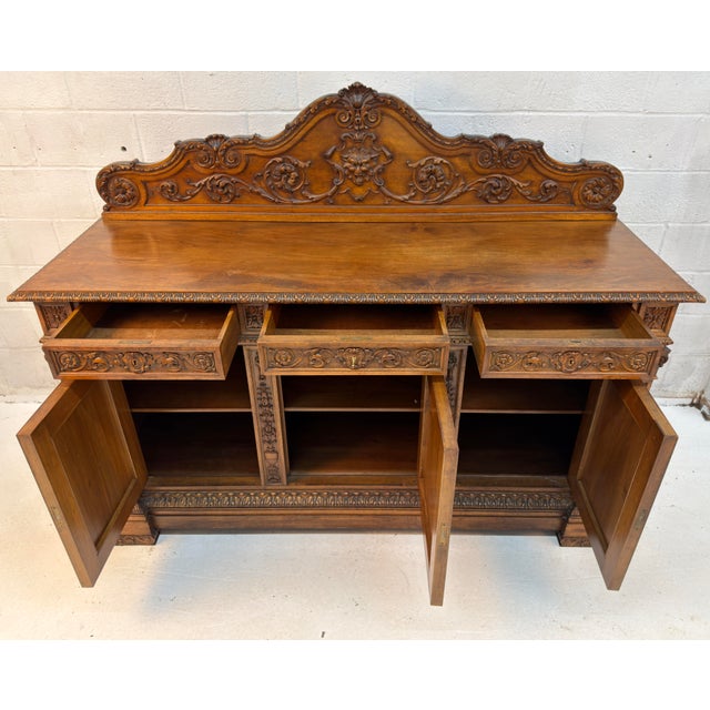 Antique French Renaissance Revival Carved Oak Buffet For Sale - Image 11 of 13