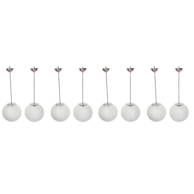 Mid-Century Glass Pendants, Former Czechoslovakia, 1960s, Set of 8 For Sale