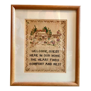 Vintage Welcome Home Needlepoint, Framed For Sale