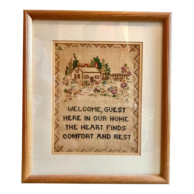 Vintage Welcome Home Needlepoint, Framed For Sale