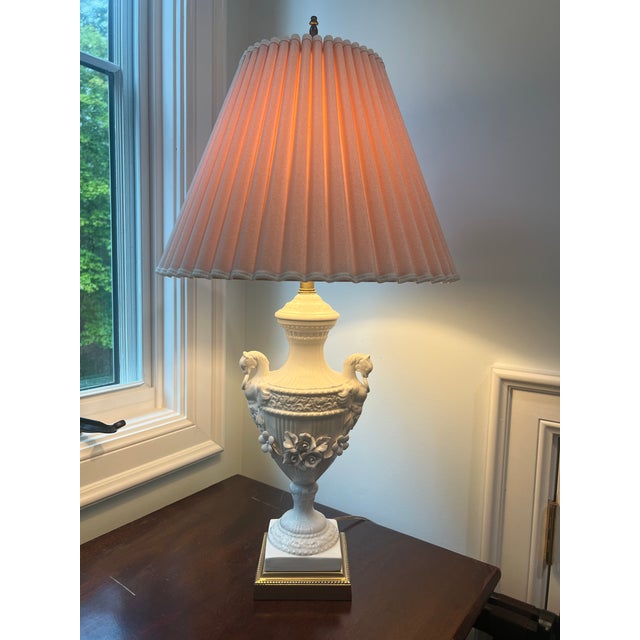 Pair of lovely Frederick Cooper lamps with applied flowers and unique shades.