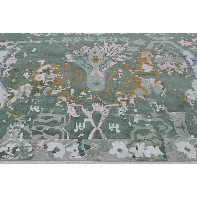 Handwoven Modern Ikat Green/Pink Area Rug 9'1" X 12'3" For Sale - Image 9 of 13