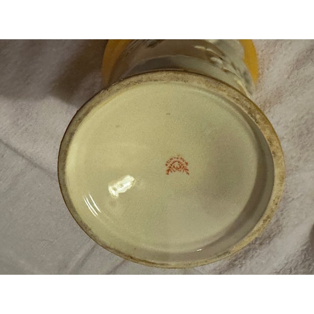 Vintage Yellow Pottery Vase With White Relief Design For Sale In Saint Louis - Image 6 of 8