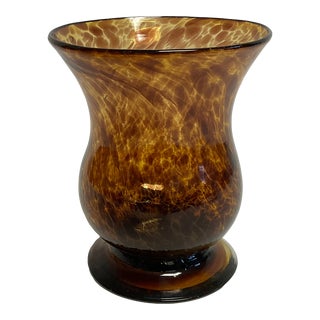 Mid-Century Hollywood Regency Boho Chic Tortoise Blown Glass Pedestal Hurricane Vase. For Sale