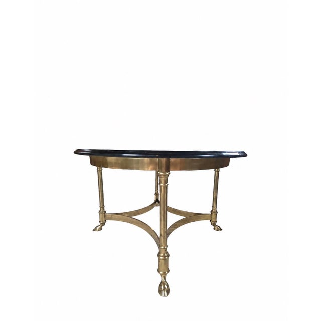 Vintage Brass & Beveled Glass Oval Coffee Table With Hoof Feet For Sale - Image 12 of 12