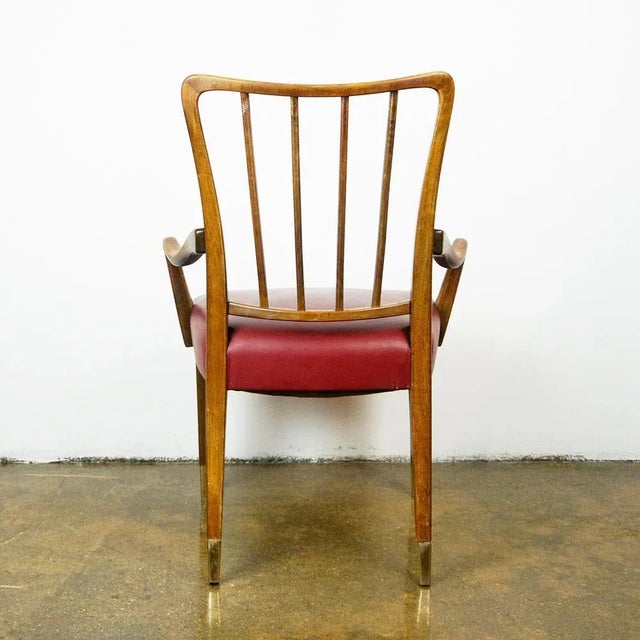 1950s Mid-Century Austrian Walnut and Red Leather Dining Armchairs from Oswald Haerdtl, Set of 2 For Sale - Image 5 of 16