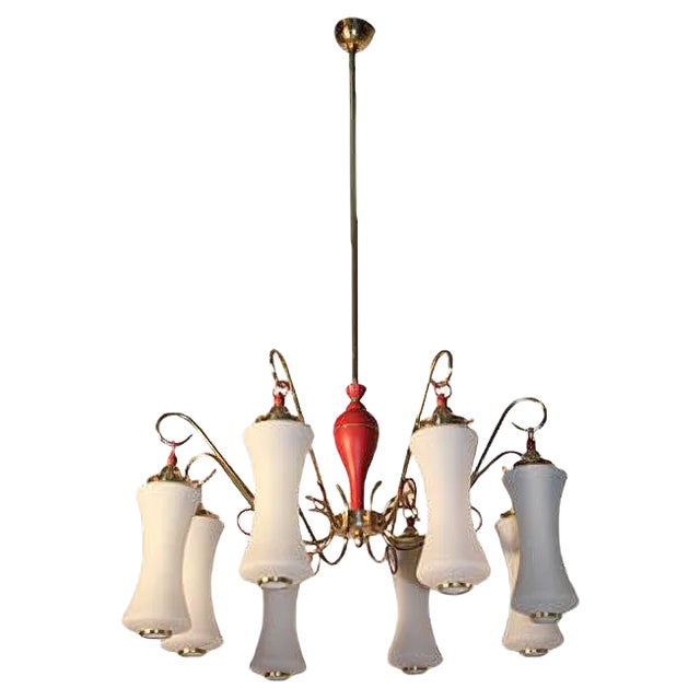 Mid-Century Italian Brass and Glass Chandelier, 1950s For Sale