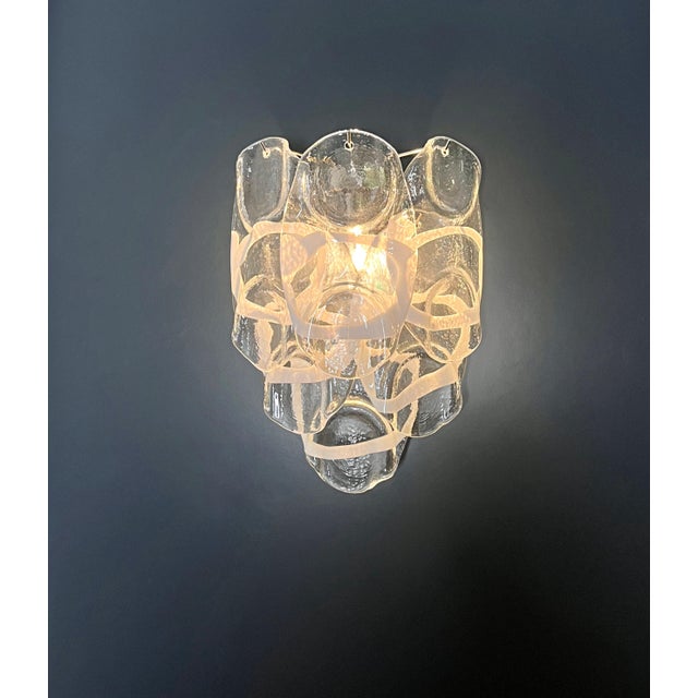 White Vintage Italian Murano Glass Crostoli Wall Lights, 1990s, Set of 2 For Sale - Image 8 of 16