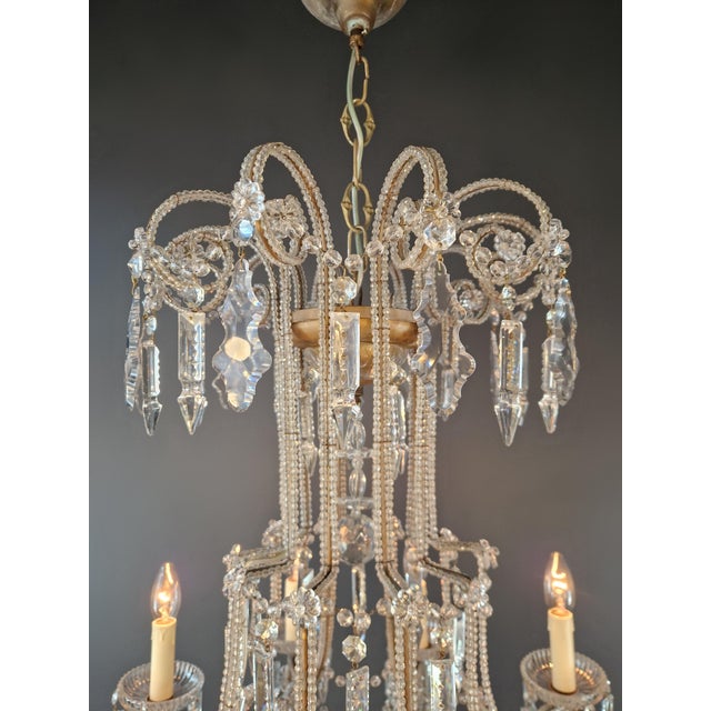 Brass Antique French Crystal Chandelier Directoire Style Louis XVI Influence - Restored For Sale - Image 8 of 12