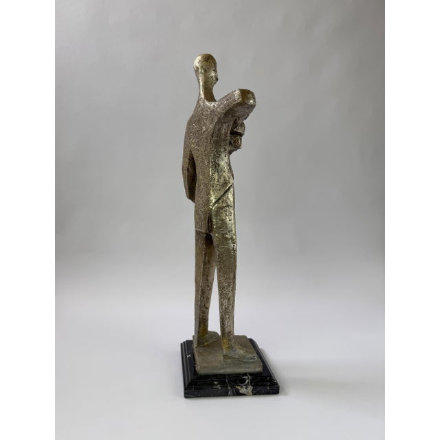 Late 20th Century Large Mid-Century Modern Bronze Musician Sculpture With Accordion on Marble Base - 34"h For Sale - Image 5 of 7