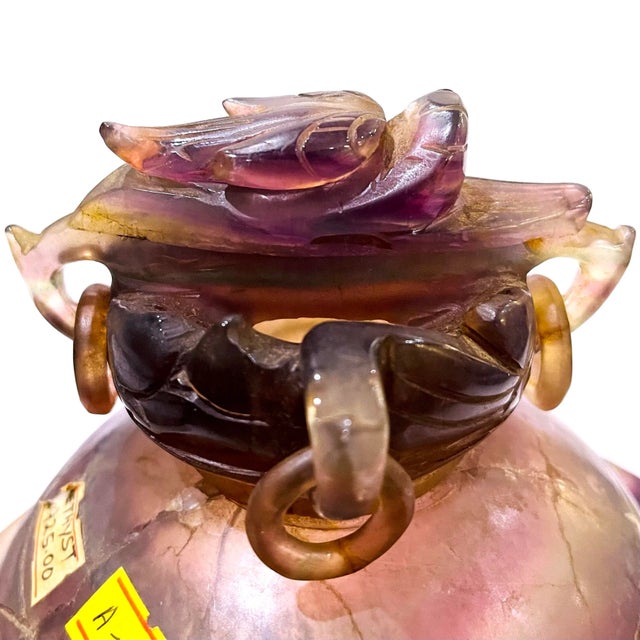 This beautiful hand-carved amethyst censer was created by Chinese artisans. Most likely during the later part of the Qing...