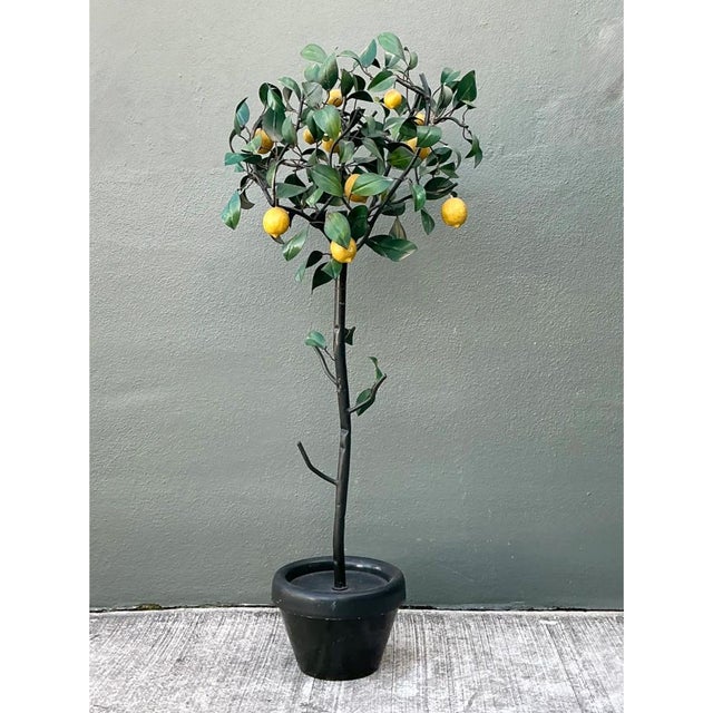 Hollywood Regency Vintage Italian Painted Metal Lemon Tree For Sale - Image 3 of 12
