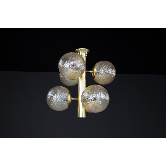 Patinated Brass Sputnik Chandelier with Six Gold-Colored Globes from Kaiser Idell / Kaiser Leuchten, Germany, 1960s For Sale - Image 12 of 13