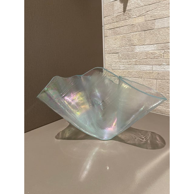 Vintage Mid-Century Iridescent Art Glass Handkerchief Centerpiece Bowl – 14" For Sale - Image 10 of 12