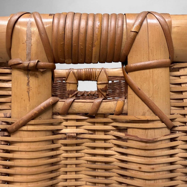 Vintage Japanese Bamboo Basket with Handles, 1950s For Sale - Image 4 of 12