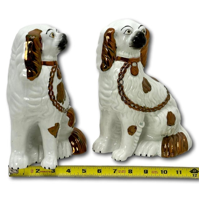 Set of 4 Antique Mid 19th Century Copper Luster Decorated English Staffordshire Pottery Dogs - Spaniels For Sale - Image 11 of 12