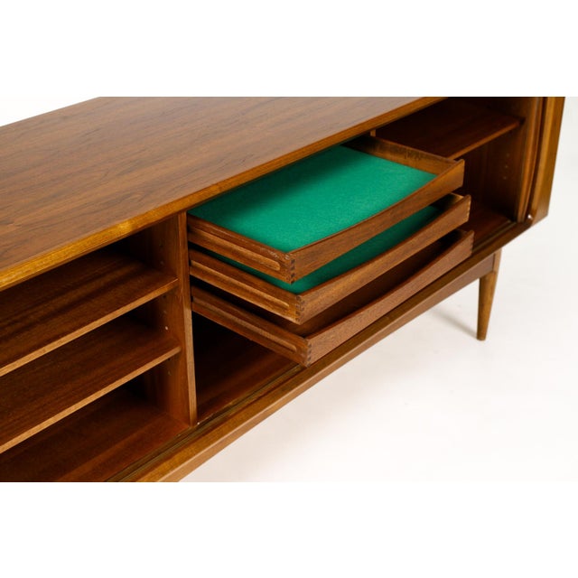 Brown 1960s Danish Modern Mid Century Walnut Tambour Door Credenza — Model #142 — Bernhard Pedersen & Son, Attributed For Sale - Image 8 of 11