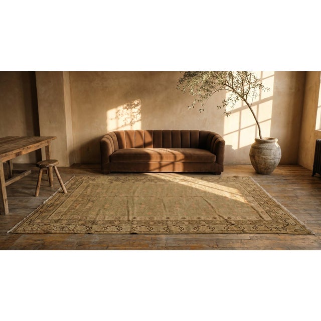 1920s Tan Camel Geometric Antique Central Asian Chinese Khotan Rug 6'6"x11'10" Knotted Wool Carpet For Sale - Image 9 of 9