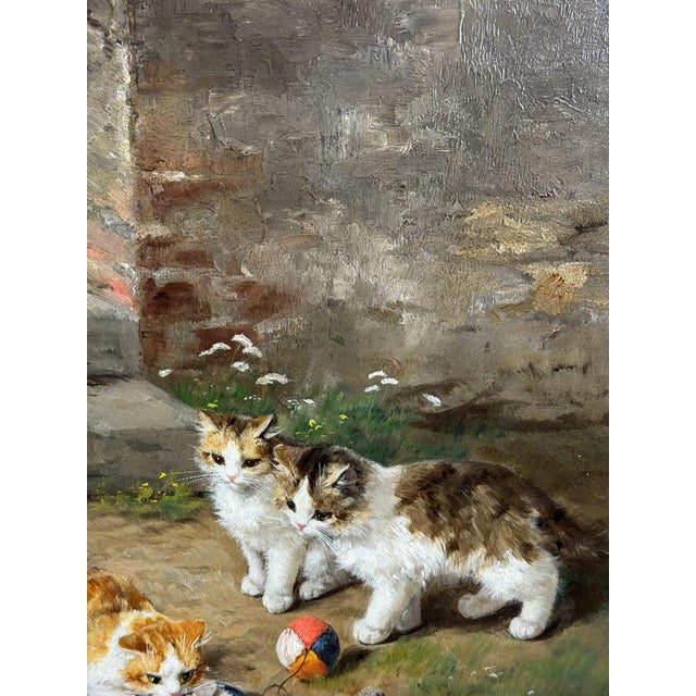 Alfred Arthur Brunel De Neuville, Playing Kittens, Oil on Panel For Sale - Image 13 of 18