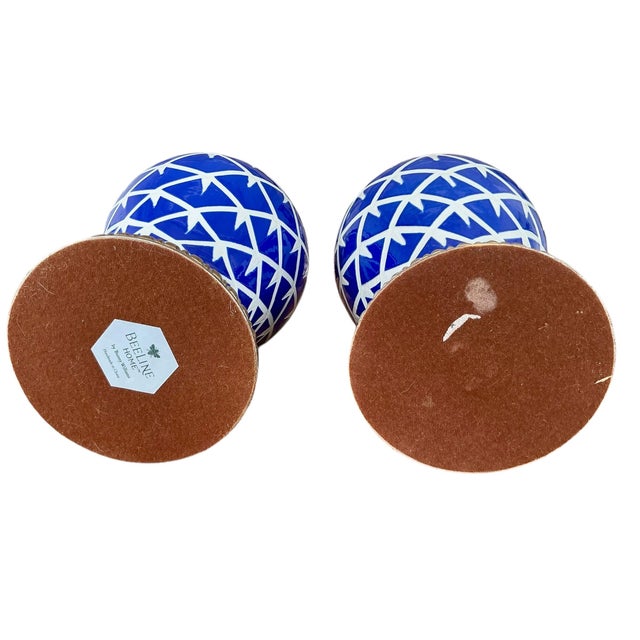 Pair of Bunny Williams Home Blue Chicken Feather Ceramic Table Lamps For Sale - Image 9 of 12