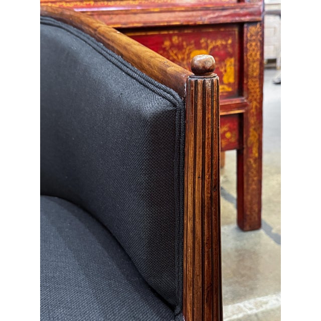 French Sofa or Settee in the Art Deco Style Upholstered in Black Linen For Sale - Image 9 of 14