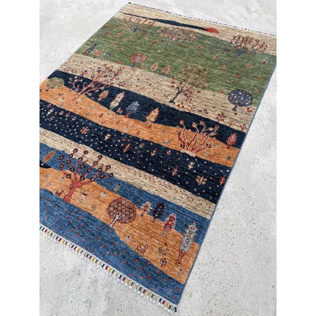Green Persian Style Gabbeh Rug, 03'08 X 04'11 For Sale - Image 6 of 12