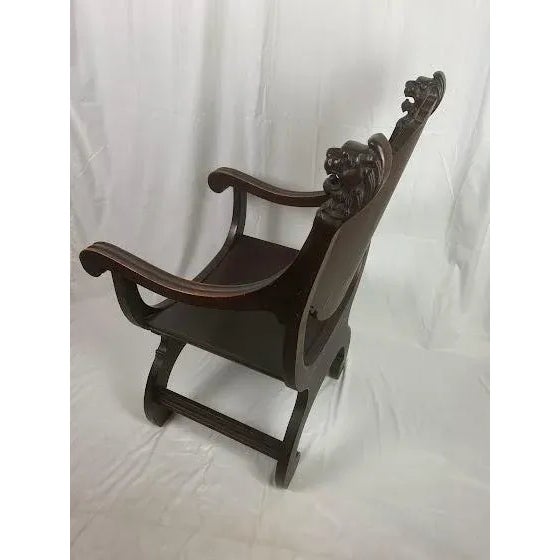 Wood Vintage Victorian Mahogany Griffin / Lions Head Carved Savonarola Chair For Sale - Image 7 of 12