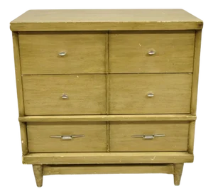 Vintage Mid Century Modern Blonde Wood 3 Drawer Dresser Commode Chest Nightstand