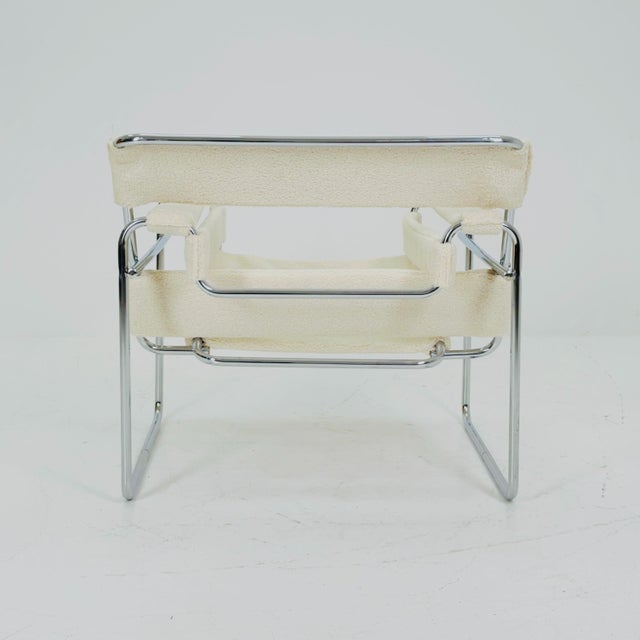 Mid-Century B3 Wassily Armchair in White Teddy Fabric by Marcel Brauer, Italy, 1990s For Sale - Image 4 of 11
