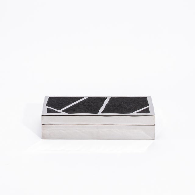 2020s Modern Box in Black Shagreen With Polished Stainless Steel by R&y Augousti For Sale - Image 5 of 8