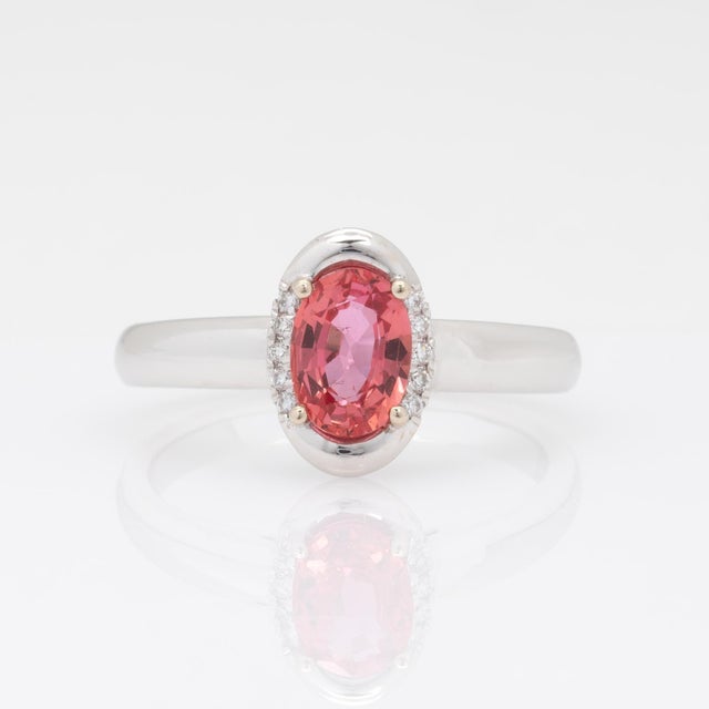 2020s Gia 1.1Ct Padparadscha Sapphire Ring With Natural Diamonds in Solid 14k Gold, Size 6.75 For Sale - Image 5 of 9