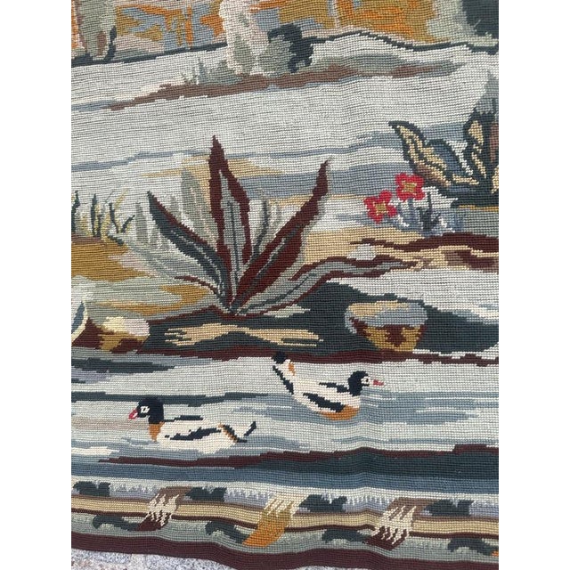 Blue Vintage French Needlepoint Tapestry with Landscape Motif in the style of Aubusson, 1960s For Sale - Image 8 of 18
