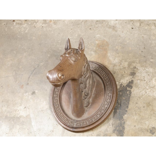 English Victorian 19th Century Terracotta Horse Head with Greek Key Frieze For Sale - Image 4 of 9